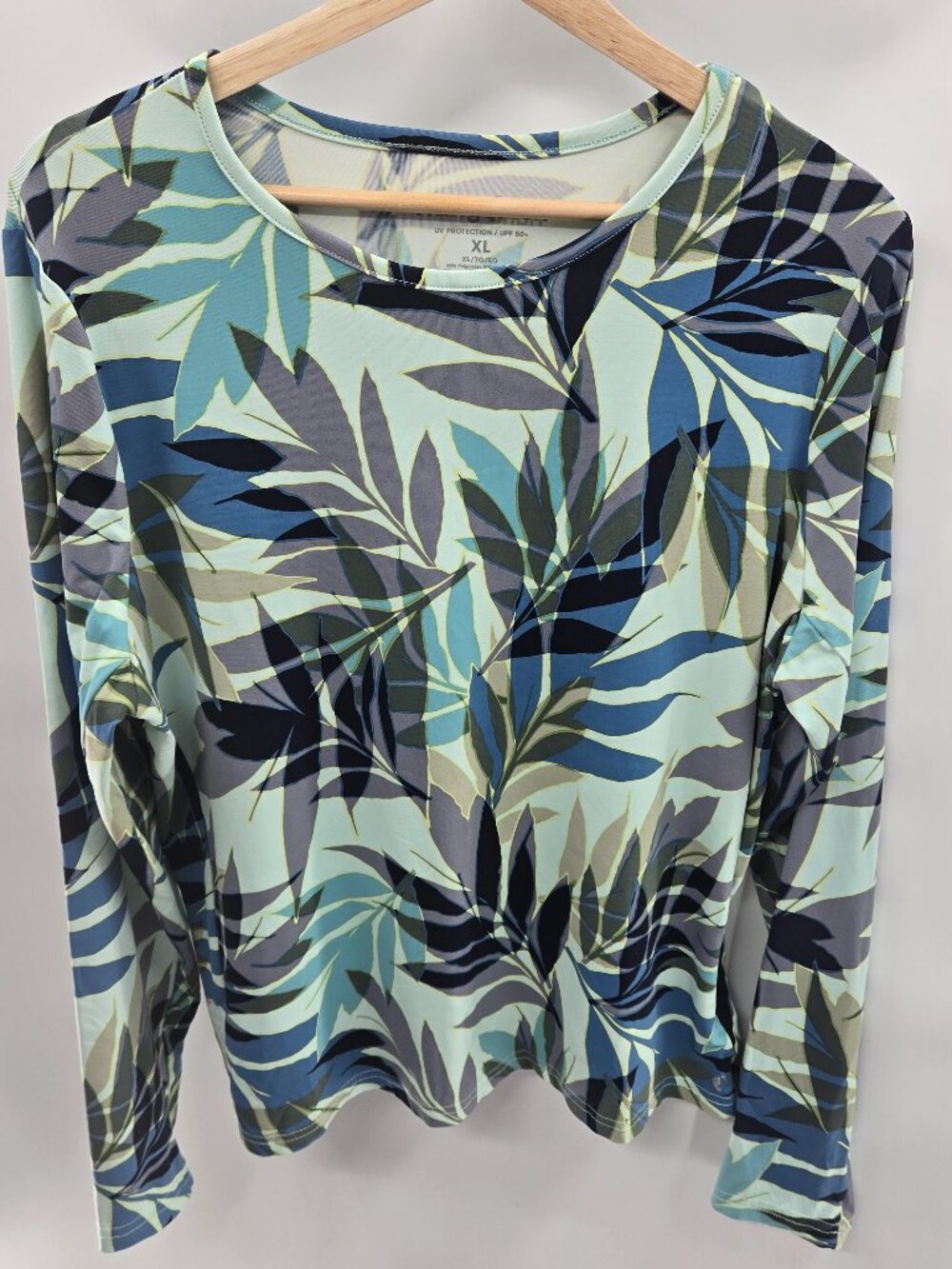 Hang Ten Women's XL Long Sleeved Rash Guard Sun Shirt Tropical Palm Print